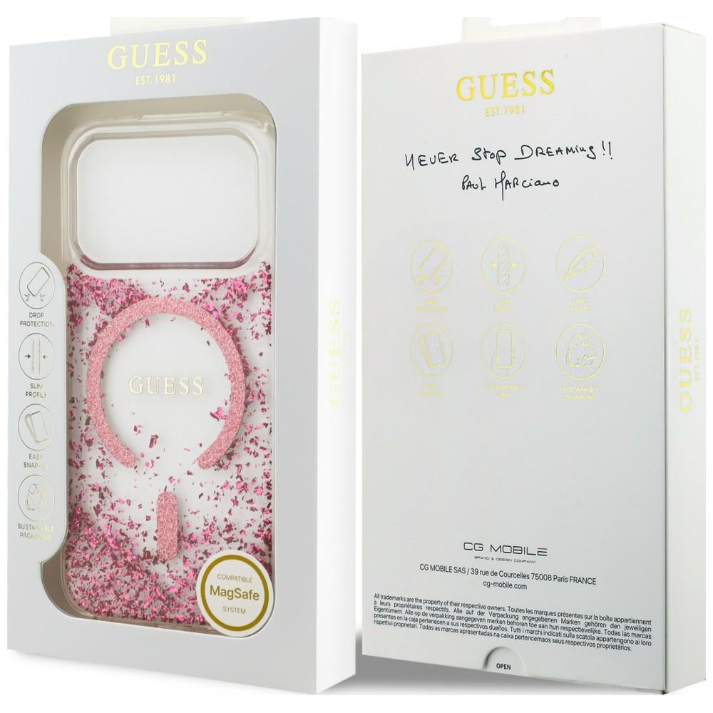 MagSafe pouzdro pro Apple iPhone 18 Pro / 17 Pro, Guess, Resin Bottom Glitter, Růžová