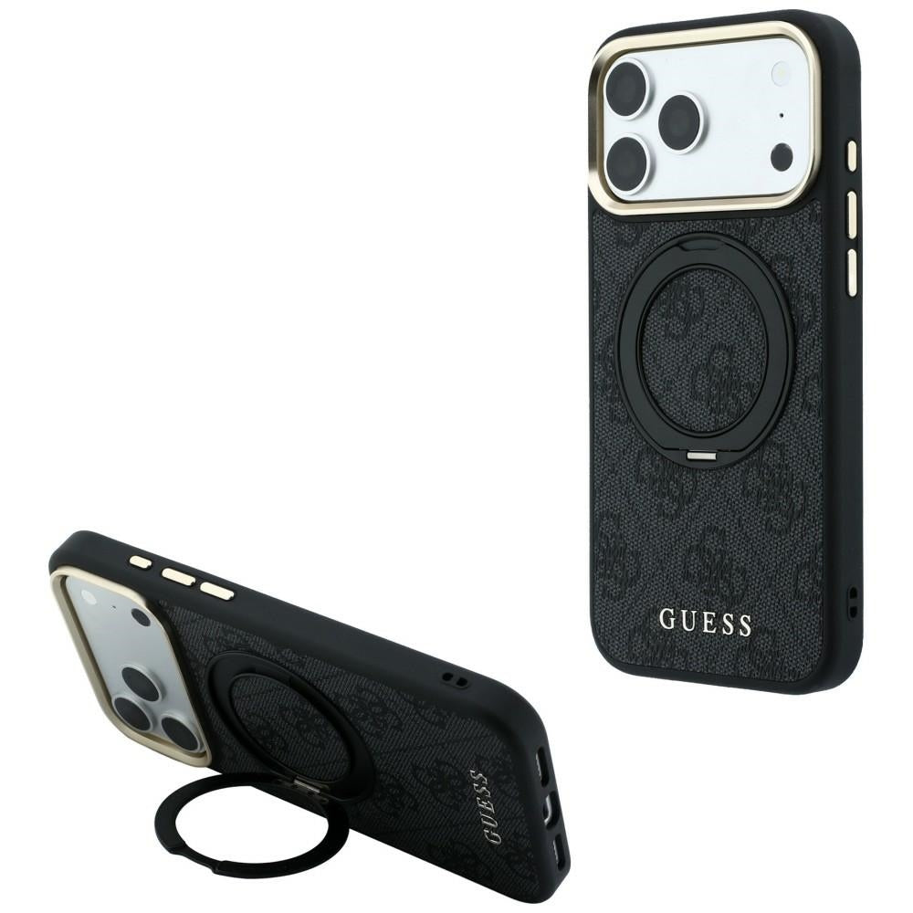 MagSafe pouzdro pro Apple iPhone 18 Pro / 17 Pro, Guess, Ring Stand Classic Logo, černé
