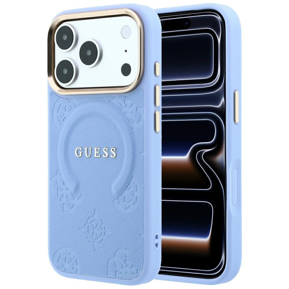 MagSafe pouzdro pro Apple iPhone 18 Pro / 17 Pro, Guess, Saffiano Peony Ring, Bleu