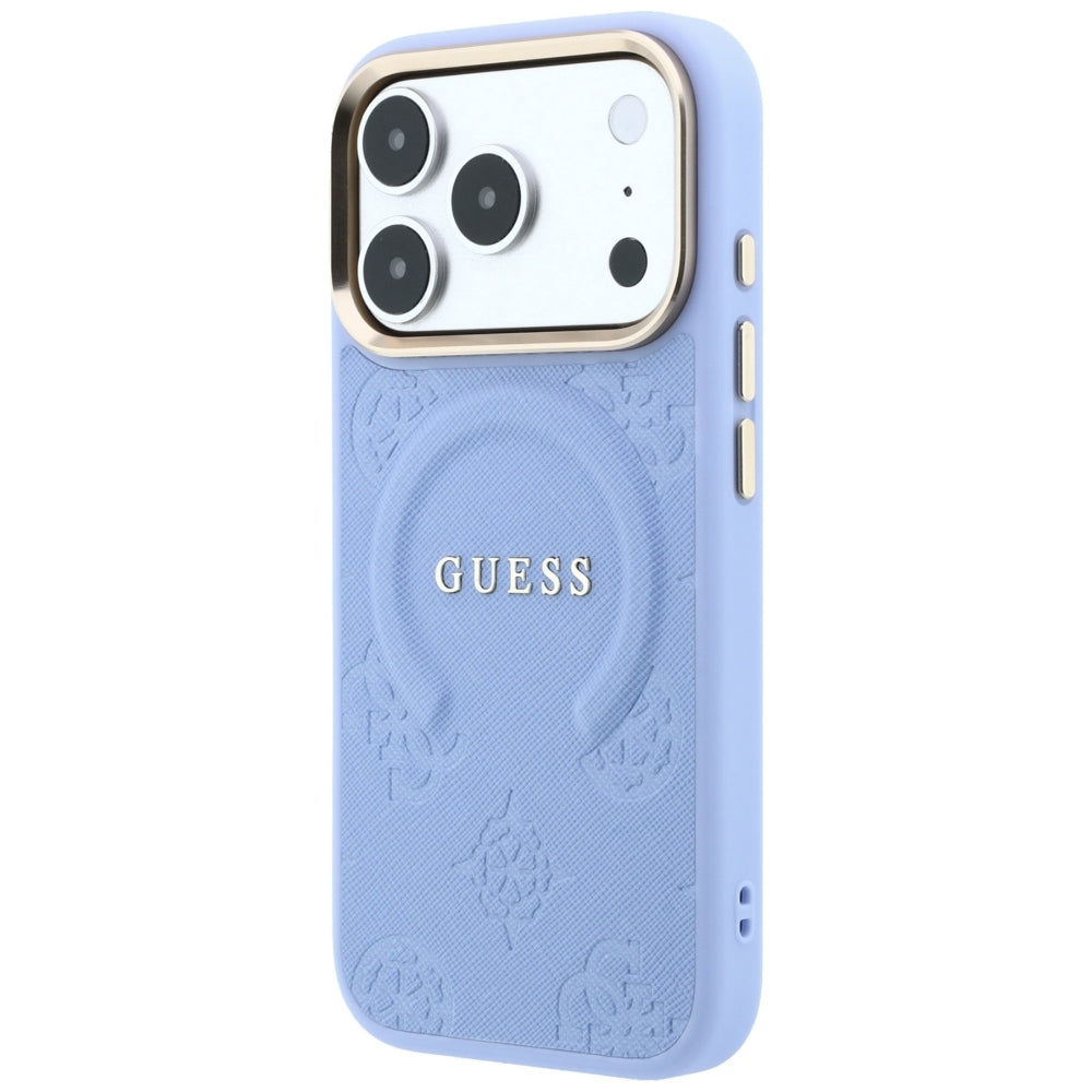 MagSafe pouzdro pro Apple iPhone 18 Pro / 17 Pro, Guess, Saffiano Peony Ring, Bleu
