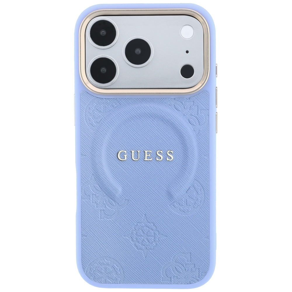 MagSafe pouzdro pro Apple iPhone 18 Pro / 17 Pro, Guess, Saffiano Peony Ring, Bleu
