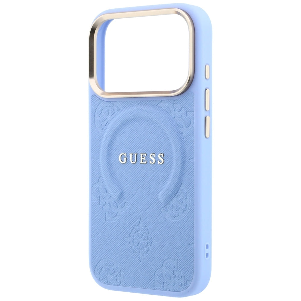 MagSafe pouzdro pro Apple iPhone 18 Pro / 17 Pro, Guess, Saffiano Peony Ring, Bleu