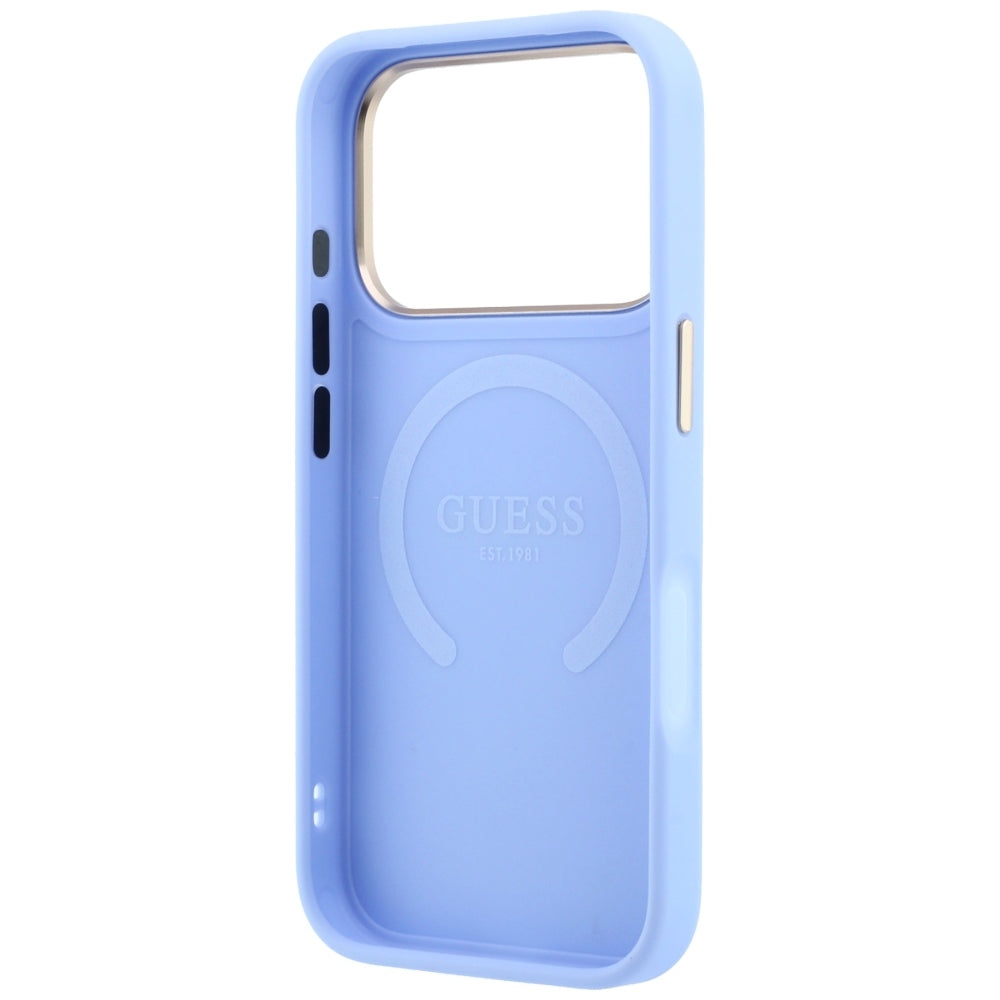 MagSafe pouzdro pro Apple iPhone 18 Pro / 17 Pro, Guess, Saffiano Peony Ring, Bleu