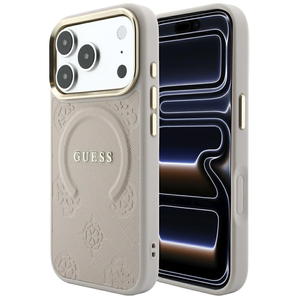 MagSafe pouzdro pro Apple iPhone 18 Pro / 17 Pro, Guess, Saffiano Peony Ring, růžové