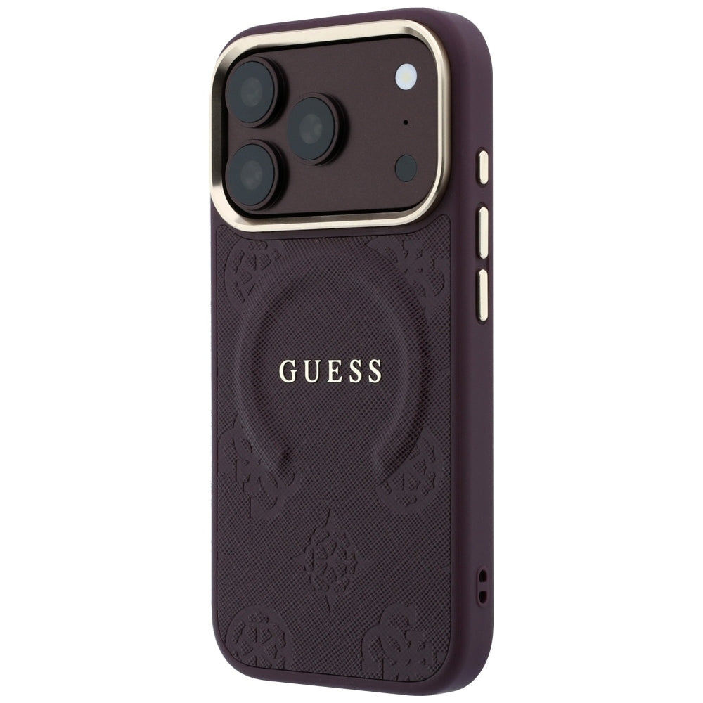 MagSafe pouzdro pro Apple iPhone 18 Pro / 17 Pro, Guess, Saffiano Peony Ring, Tmavě červená