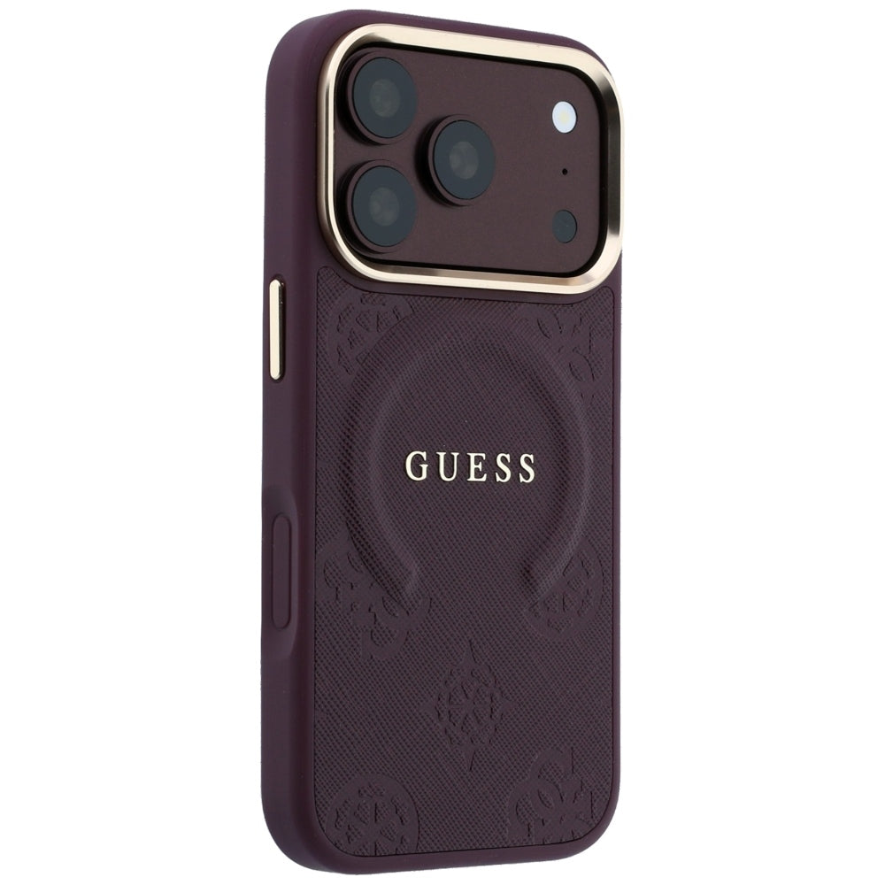 MagSafe pouzdro pro Apple iPhone 18 Pro / 17 Pro, Guess, Saffiano Peony Ring, Tmavě červená