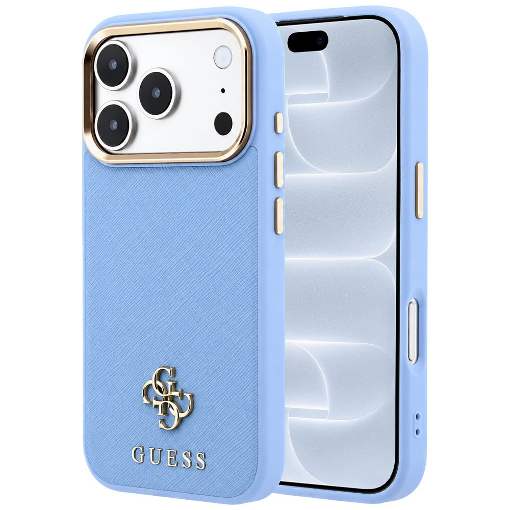 MagSafe pouzdro pro Apple iPhone 18 Pro / 17 Pro, Guess, Saffiano Small 4G Classic, Bleu