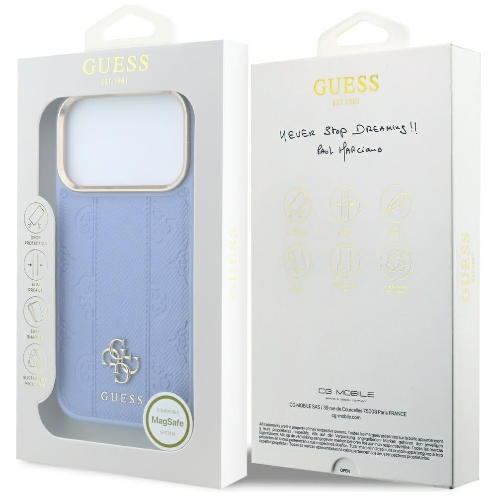 MagSafe pouzdro pro Apple iPhone 18 Pro / 17 Pro, Guess, Stripe Peony 4G, Bleu