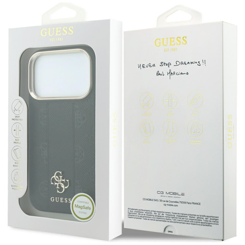 MagSafe pouzdro pro Apple iPhone 18 Pro / 17 Pro, Guess, Stripe Peony 4G, černé