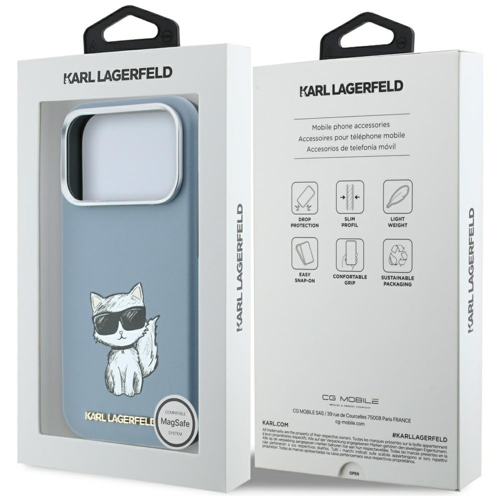 MagSafe pouzdro pro Apple iPhone 18 Pro / 17 Pro, Karl Lagerfeld, Choupette Sketch, Bleu