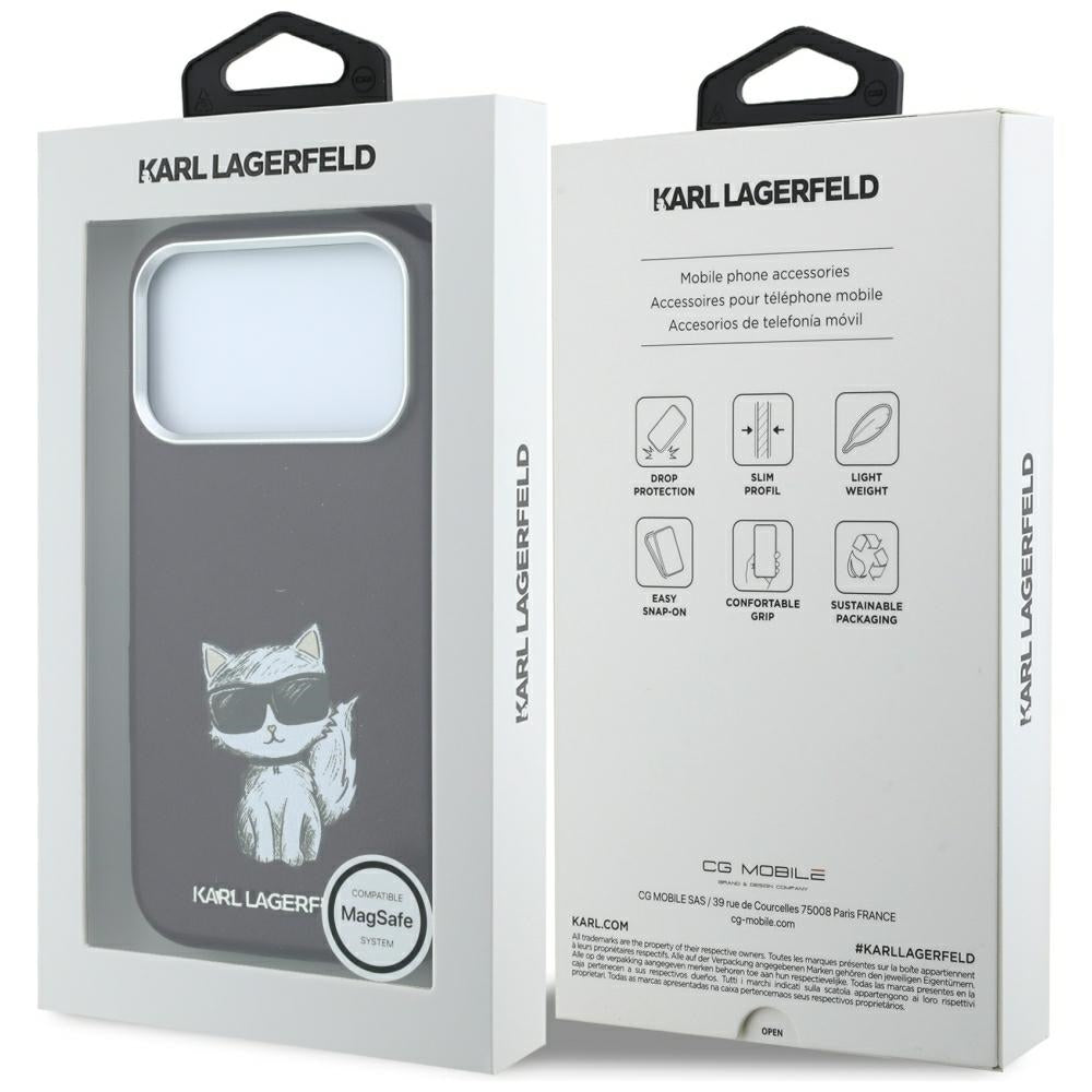 MagSafe pouzdro pro Apple iPhone 18 Pro / 17 Pro, Karl Lagerfeld, Choupette Sketch, Tmavě červená