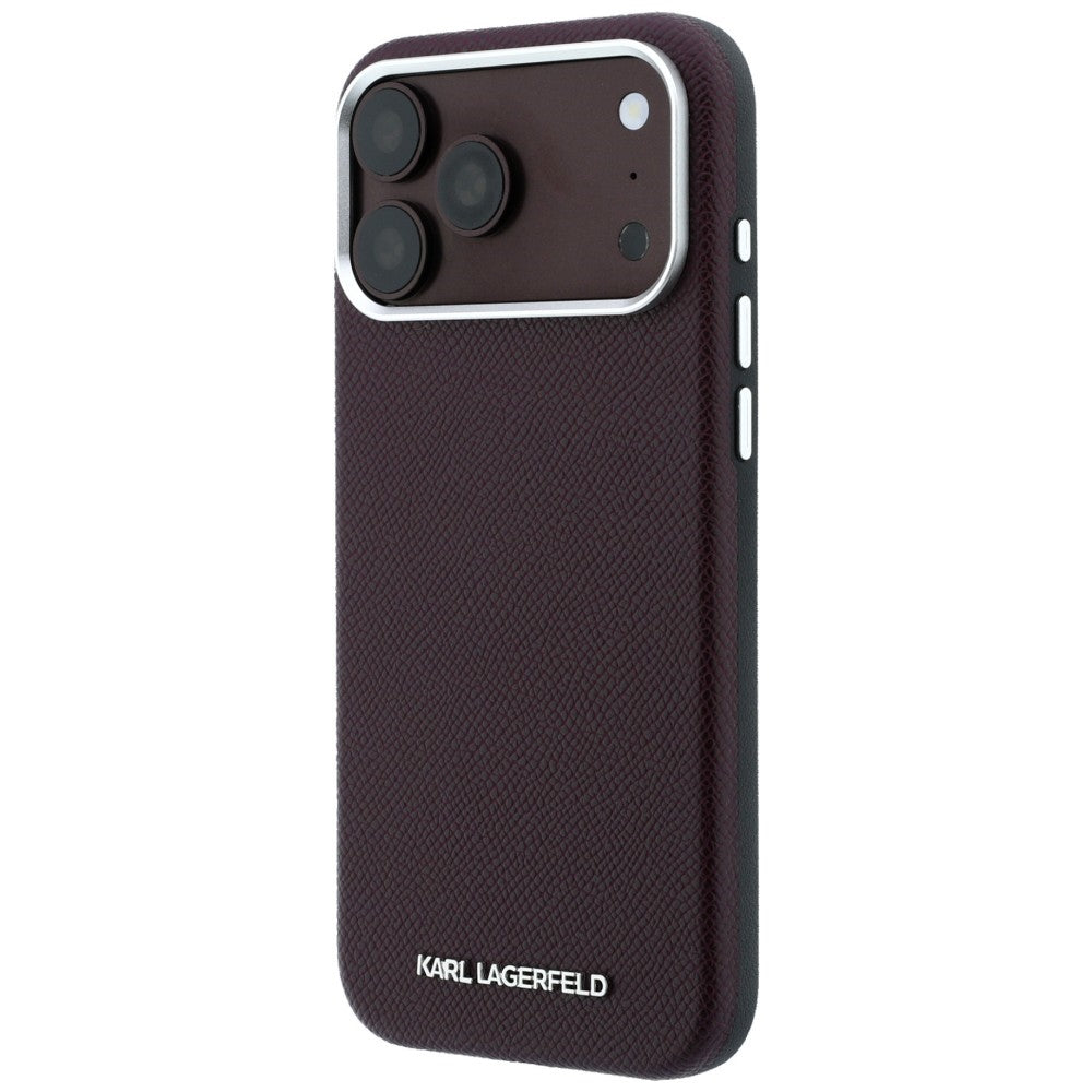 MagSafe pouzdro pro Apple iPhone 18 Pro / 17 Pro, Karl Lagerfeld, Zrnitý prodloužený logo, Tmavě červená