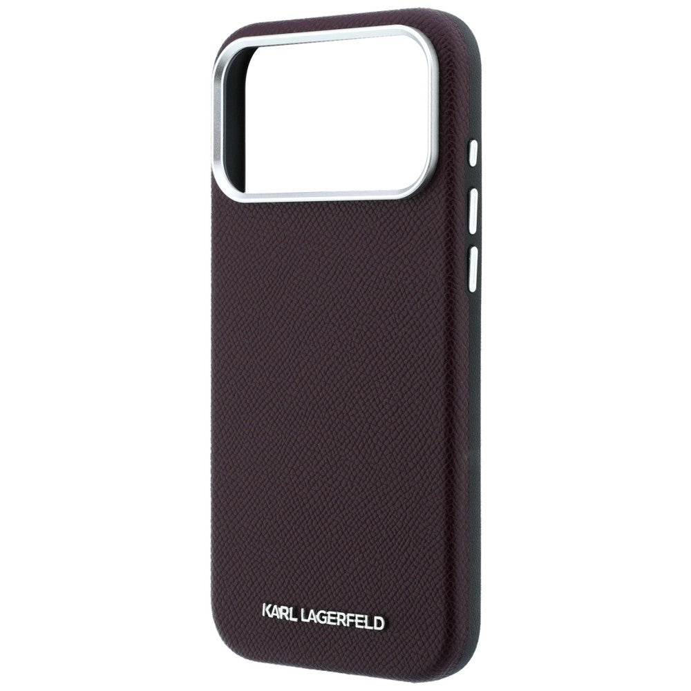 MagSafe pouzdro pro Apple iPhone 18 Pro / 17 Pro, Karl Lagerfeld, Zrnitý prodloužený logo, Tmavě červená