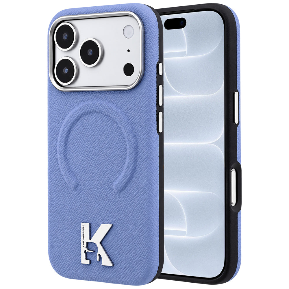 Pouzdro MagSafe pro Apple iPhone 18 Pro / 17 Pro, Karl Lagerfeld, Grained Embossed Ring, modré