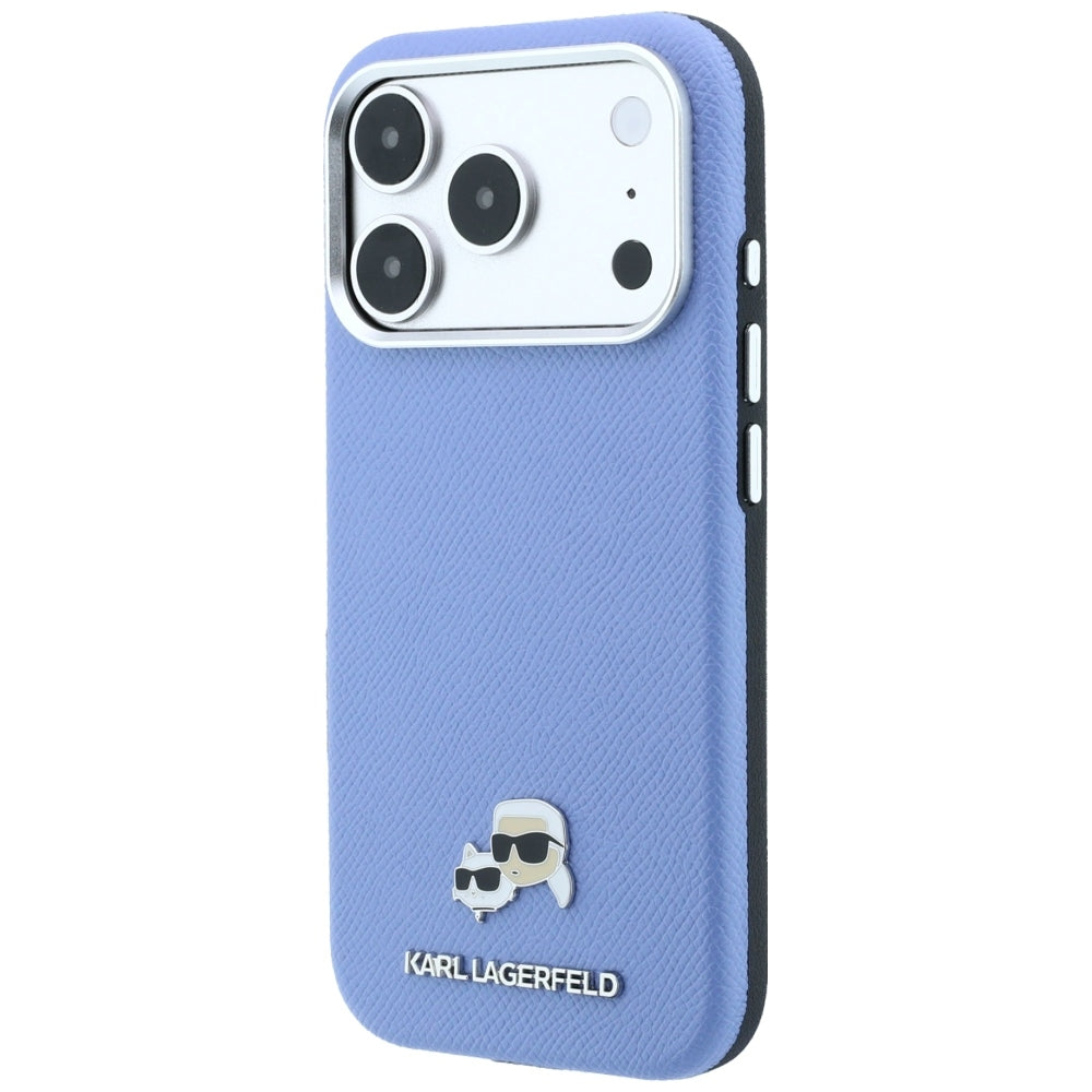 MagSafe pouzdro pro Apple iPhone 18 Pro / 17 Pro, Karl Lagerfeld, Grained Karl & Choupette Head's Metal, Bleu