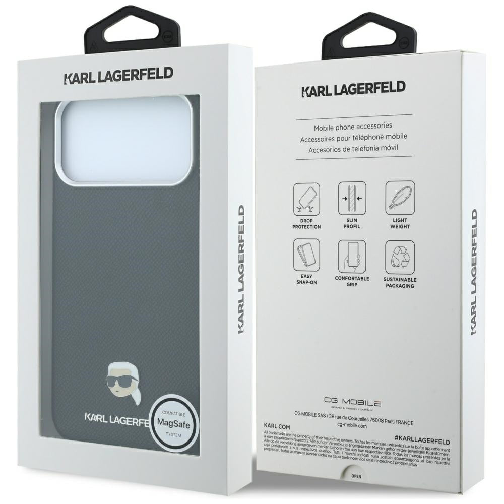 MagSafe pouzdro pro Apple iPhone 18 Pro / 17 Pro, Karl Lagerfeld, Grained Karl Head's Metal, černé