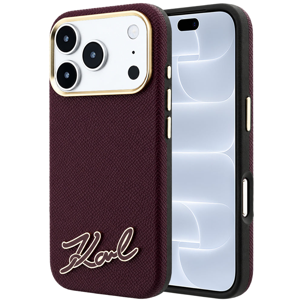 MagSafe pouzdro pro Apple iPhone 18 Pro / 17 Pro, Karl Lagerfeld, Logo z texturované pryskyřice, Tmavě červená