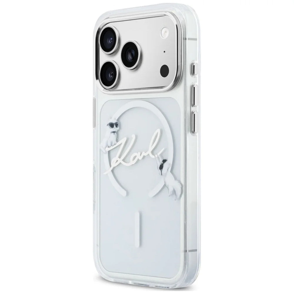 MagSafe pouzdro pro Apple iPhone 18 Pro / 17 Pro, Karl Lagerfeld, IML Choupette Karl Script Logo, Průhledné