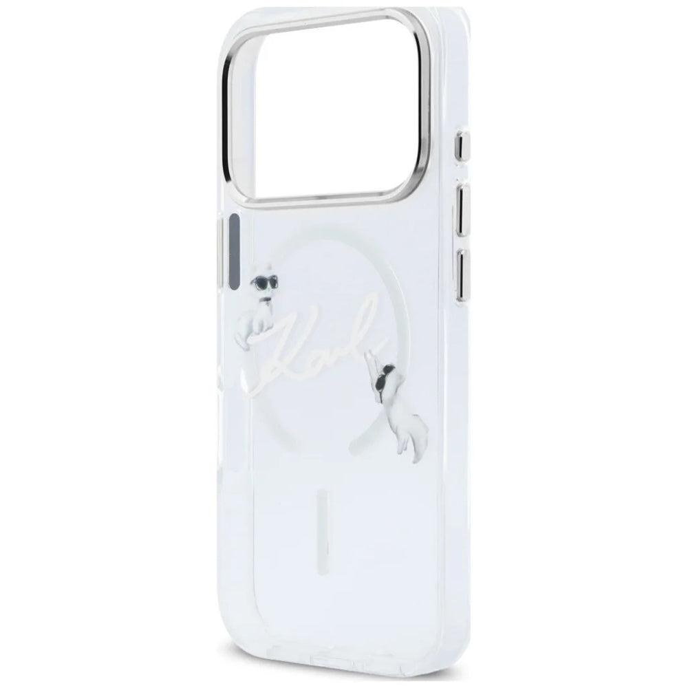 MagSafe pouzdro pro Apple iPhone 18 Pro / 17 Pro, Karl Lagerfeld, IML Choupette Karl Script Logo, Průhledné