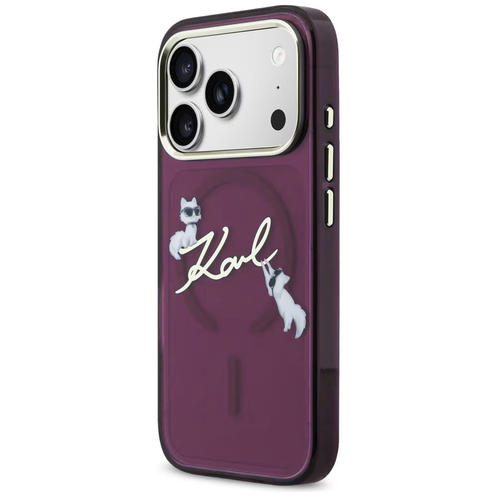 MagSafe pouzdro pro Apple iPhone 18 Pro / 17 Pro, Karl Lagerfeld, IML Choupette Karl Script Logo, Vínová