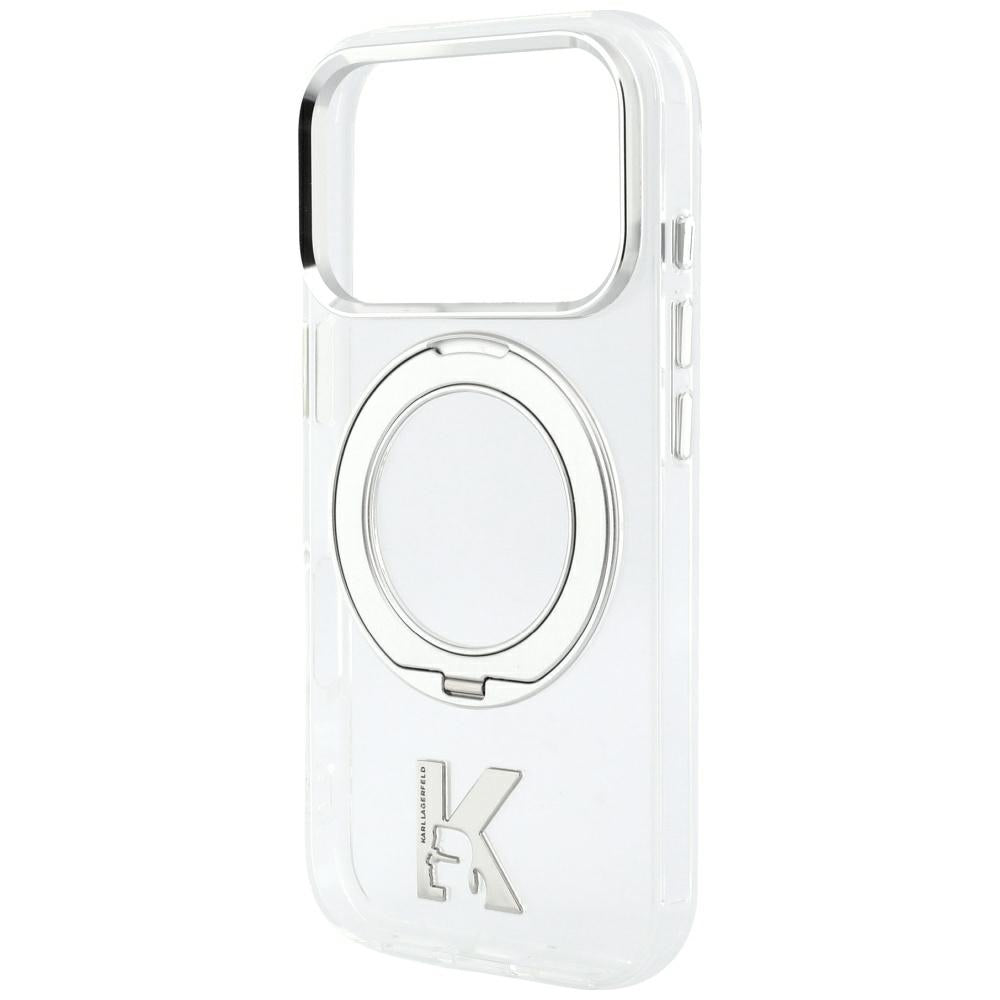 MagSafe pouzdro pro Apple iPhone 18 Pro / 17 Pro, Karl Lagerfeld, IML Ring Stand Kameo Metal, Průhledné