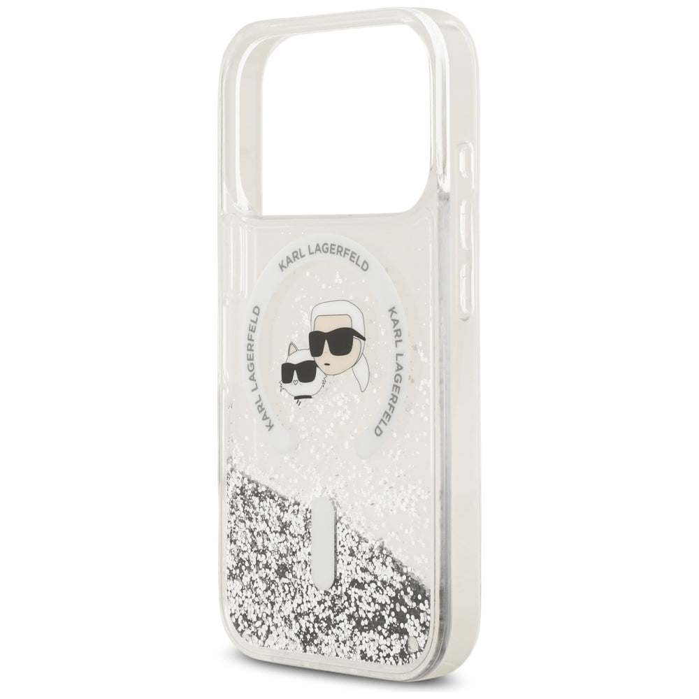 MagSafe pouzdro pro Apple iPhone 18 Pro / 17 Pro, Karl Lagerfeld, Liquid Glitter Karl & Choupette Head's, Transparentní