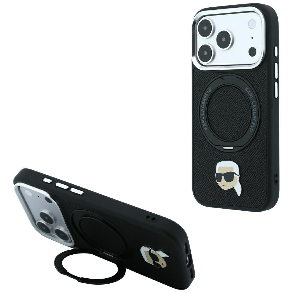 MagSafe Case for Apple iPhone 18 Pro / 17 Pro, Karl Lagerfeld, Ring Stand 360 Karl Pin, Black