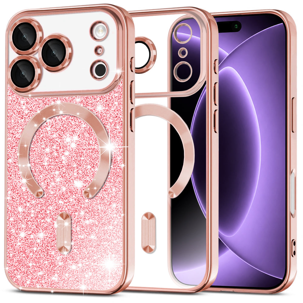 MagSafe pouzdro pro Apple iPhone 18 Pro / 17 Pro, Techsuit, Luxury Glitter, Růžově zlaté