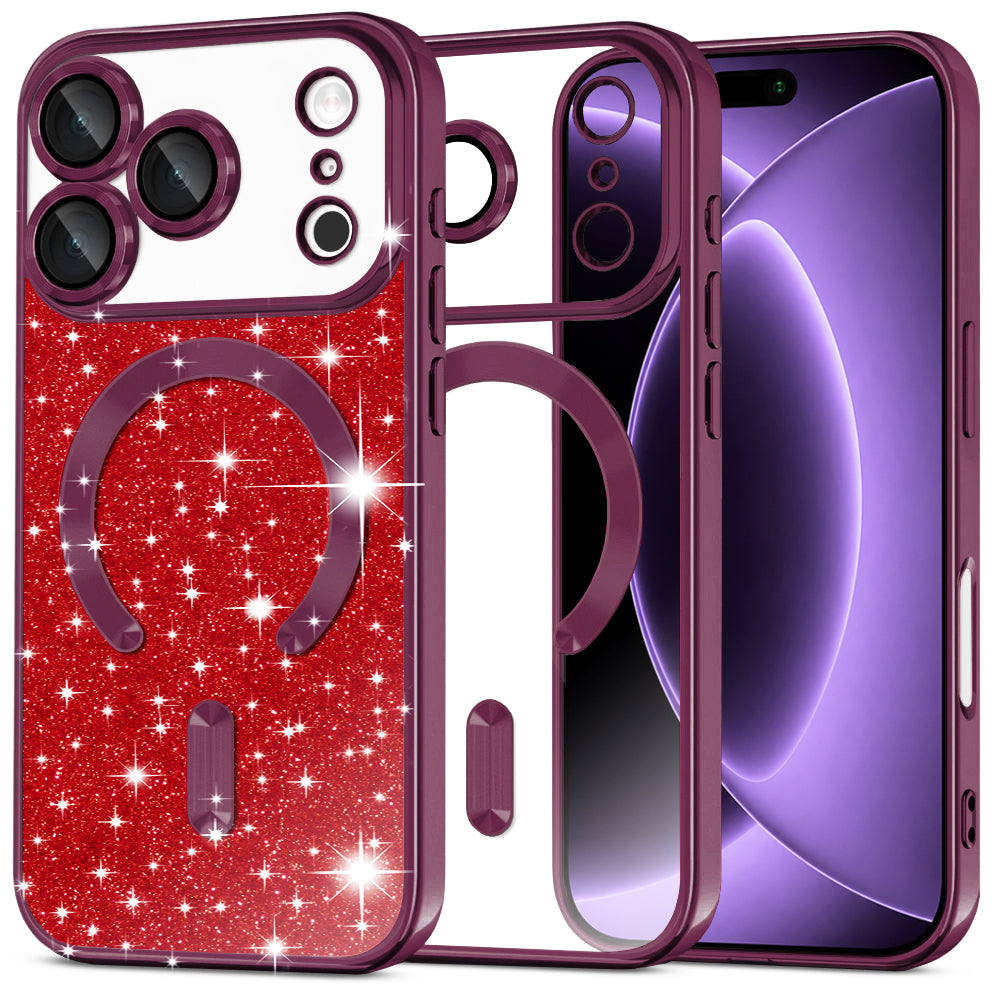 MagSafe pouzdro pro Apple iPhone 18 Pro / 17 Pro, Techsuit, Luxury Glitter, Tmavě vínová