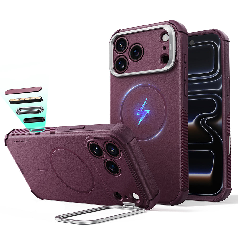 MagSafe pouzdro pro Apple iPhone 18 Pro Max / 17 Pro Max, ESR, Cyber Armor Kickstand, Tmavě vínová matná