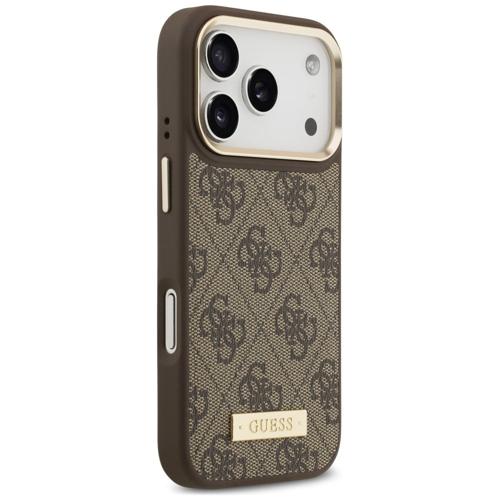 Pouzdro MagSafe pro Apple iPhone 18 Pro Max / 17 Pro Max, Guess, 4G Logo Plate, hnědé