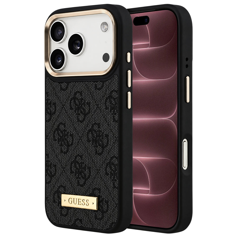Pouzdro MagSafe pro Apple iPhone 18 Pro Max / 17 Pro Max, Guess, 4G Logo Plate, černé