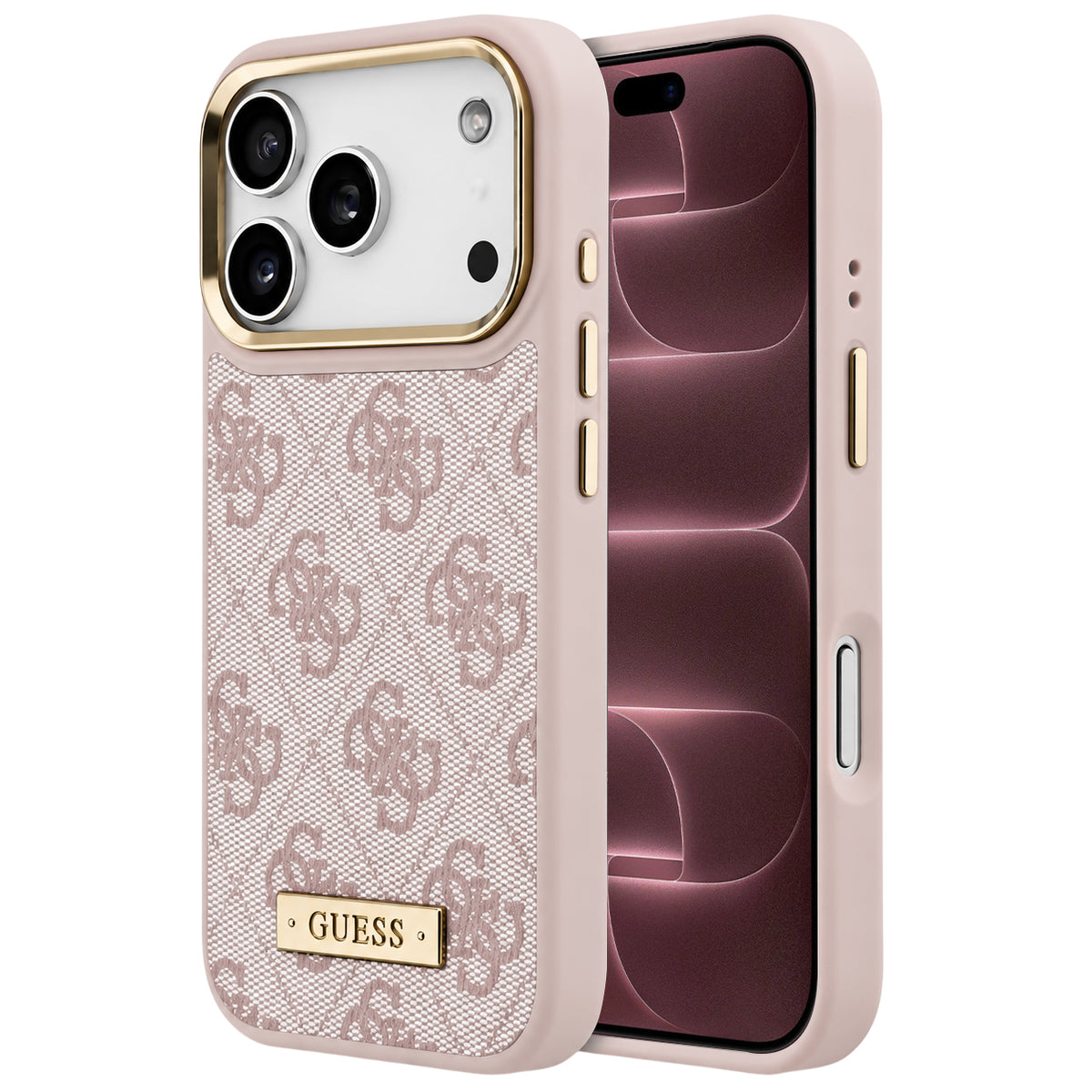 Pouzdro MagSafe pro Apple iPhone 18 Pro Max / 17 Pro Max, Guess, 4G Logo Plate, růžové