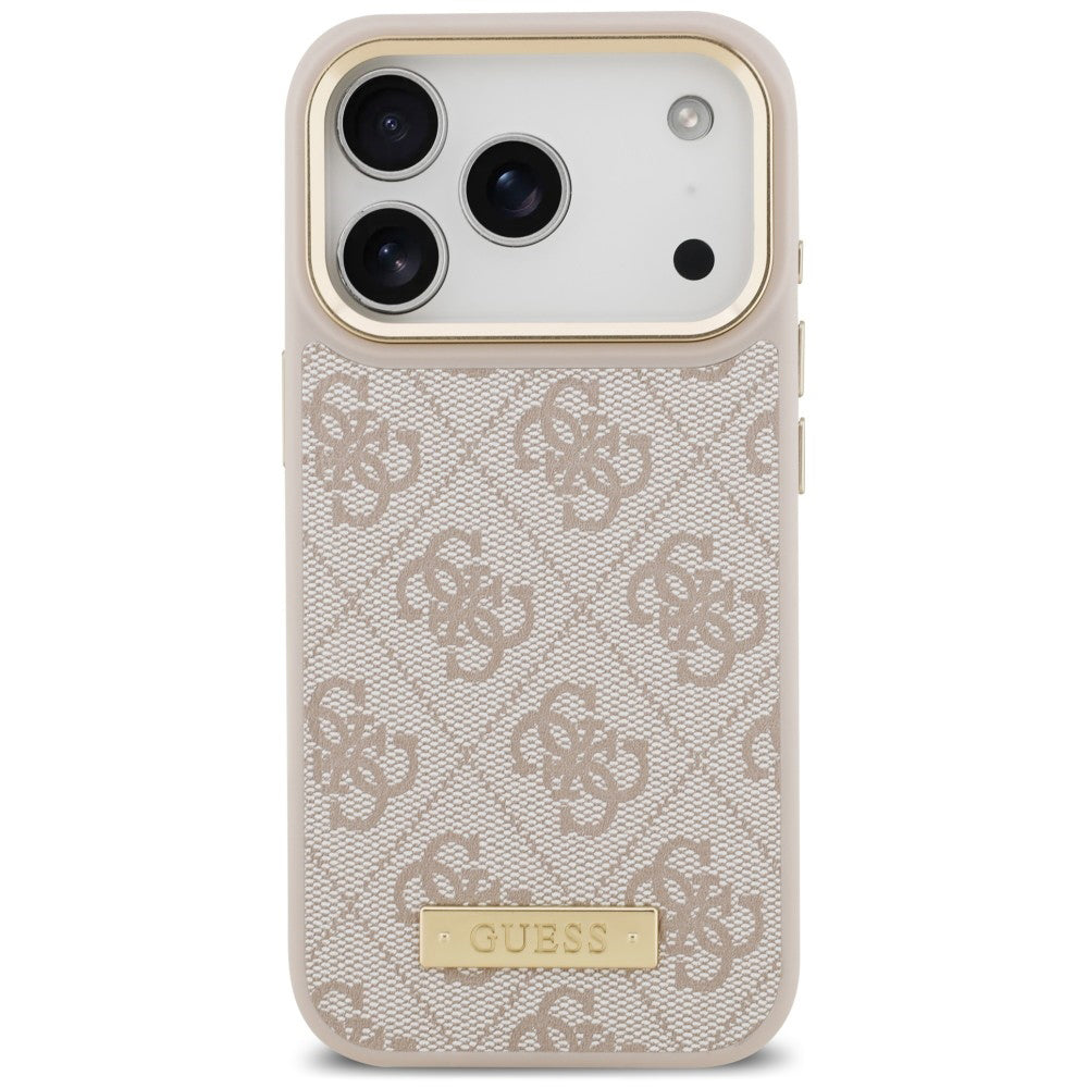 Pouzdro MagSafe pro Apple iPhone 18 Pro Max / 17 Pro Max, Guess, 4G Logo Plate, růžové