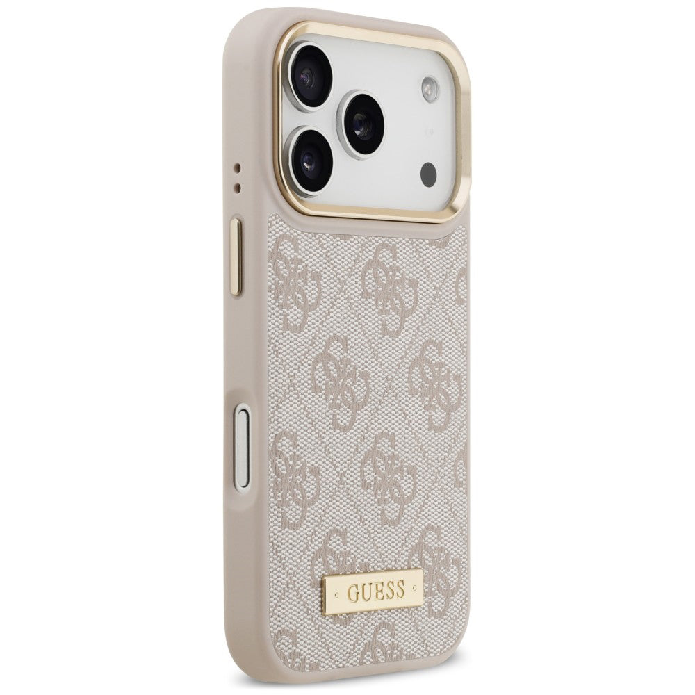 Pouzdro MagSafe pro Apple iPhone 18 Pro Max / 17 Pro Max, Guess, 4G Logo Plate, růžové