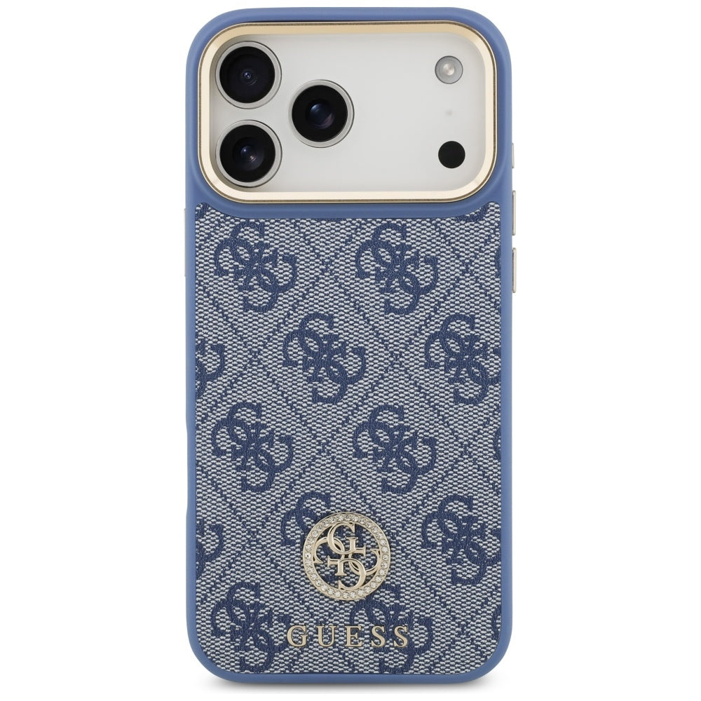 Pouzdro MagSafe pro Apple iPhone 18 Pro Max / 17 Pro Max, Guess, 4G Strass Logo, modré