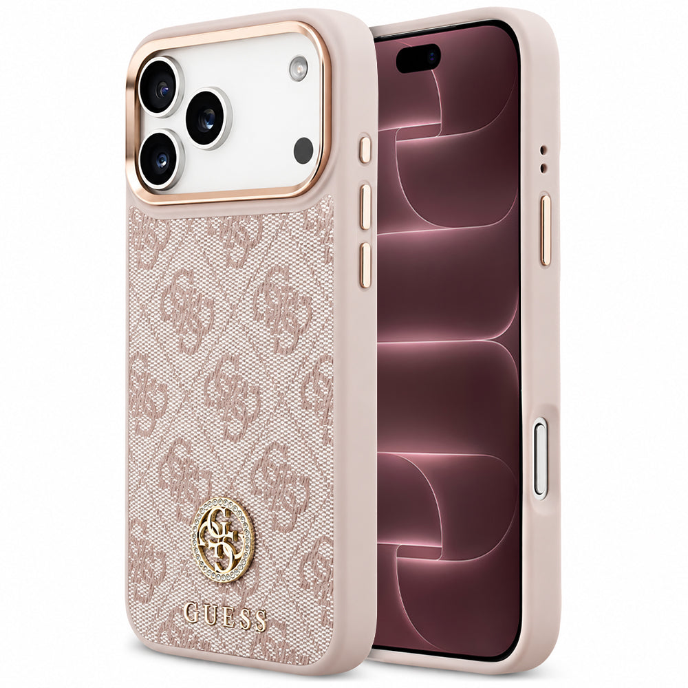 Pouzdro MagSafe pro Apple iPhone 18 Pro Max / 17 Pro Max, Guess, 4G Strass Logo, růžové