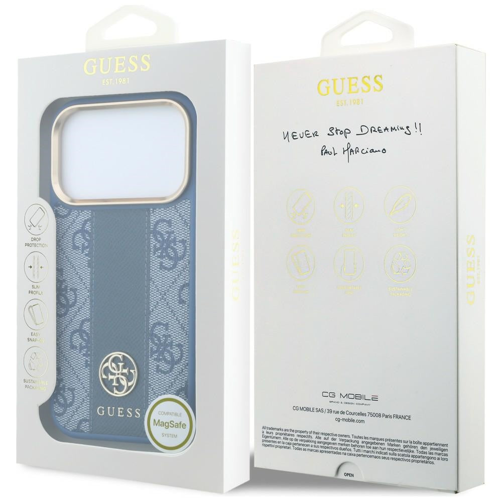 MagSafe pouzdro pro Apple iPhone 18 Pro Max / 17 Pro Max, Guess, 4G Stripe Round Classic Logo, Modrá