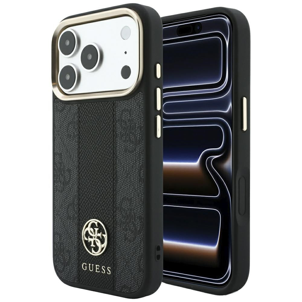 MagSafe pouzdro pro Apple iPhone 18 Pro Max / 17 Pro Max, Guess, 4G Stripe Round Classic Logo, černé