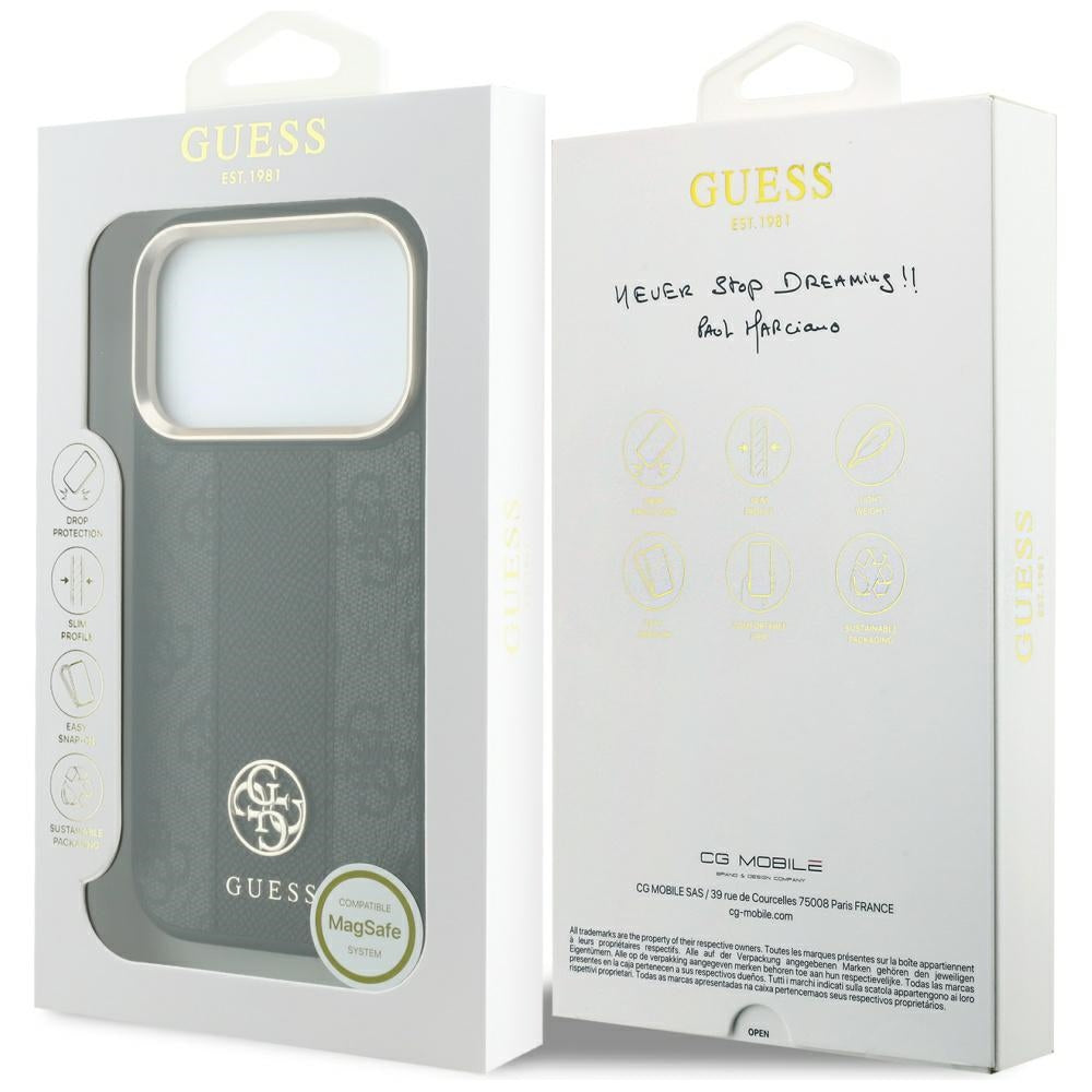 MagSafe pouzdro pro Apple iPhone 18 Pro Max / 17 Pro Max, Guess, 4G Stripe Round Classic Logo, černé