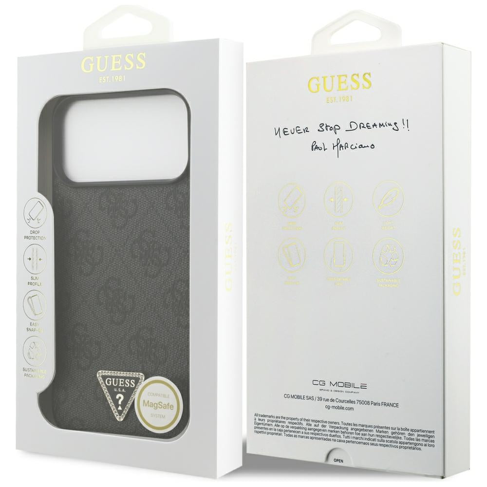 MagSafe pouzdro pro Apple iPhone 18 Pro Max / 17 Pro Max, Guess, 4G Triangle Strass, černé