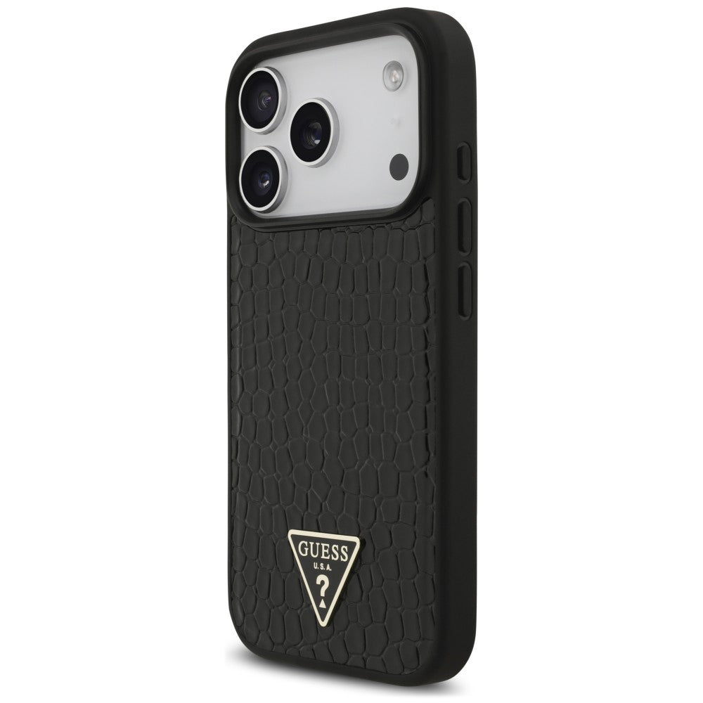 Pouzdro MagSafe pro Apple iPhone 18 Pro Max / 17 Pro Max, Guess, Croco Triangle Logo, černé