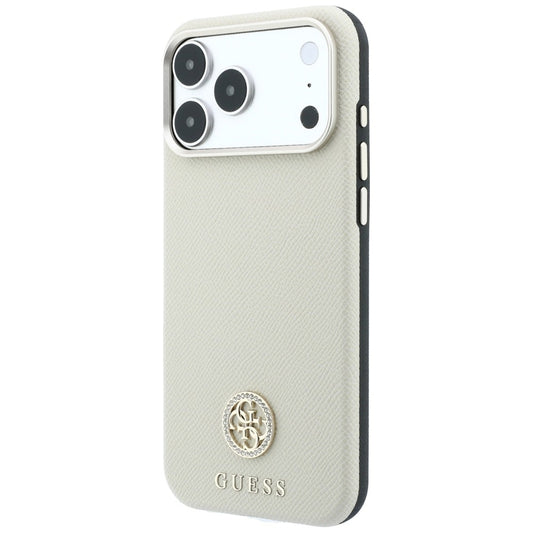 MagSafe pouzdro pro Apple iPhone 18 Pro Max / 17 Pro Max, Guess, Zrnitý kulatý logo s kamínky, Béžová