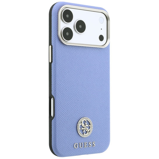 MagSafe pouzdro pro Apple iPhone 18 Pro Max / 17 Pro Max, Guess, Zrnité kulaté logo s kamínky, modré