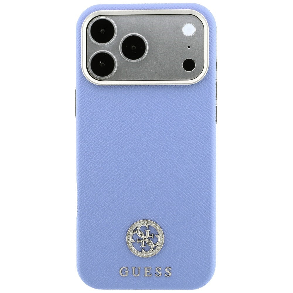 MagSafe pouzdro pro Apple iPhone 18 Pro Max / 17 Pro Max, Guess, Zrnité kulaté logo s kamínky, modré