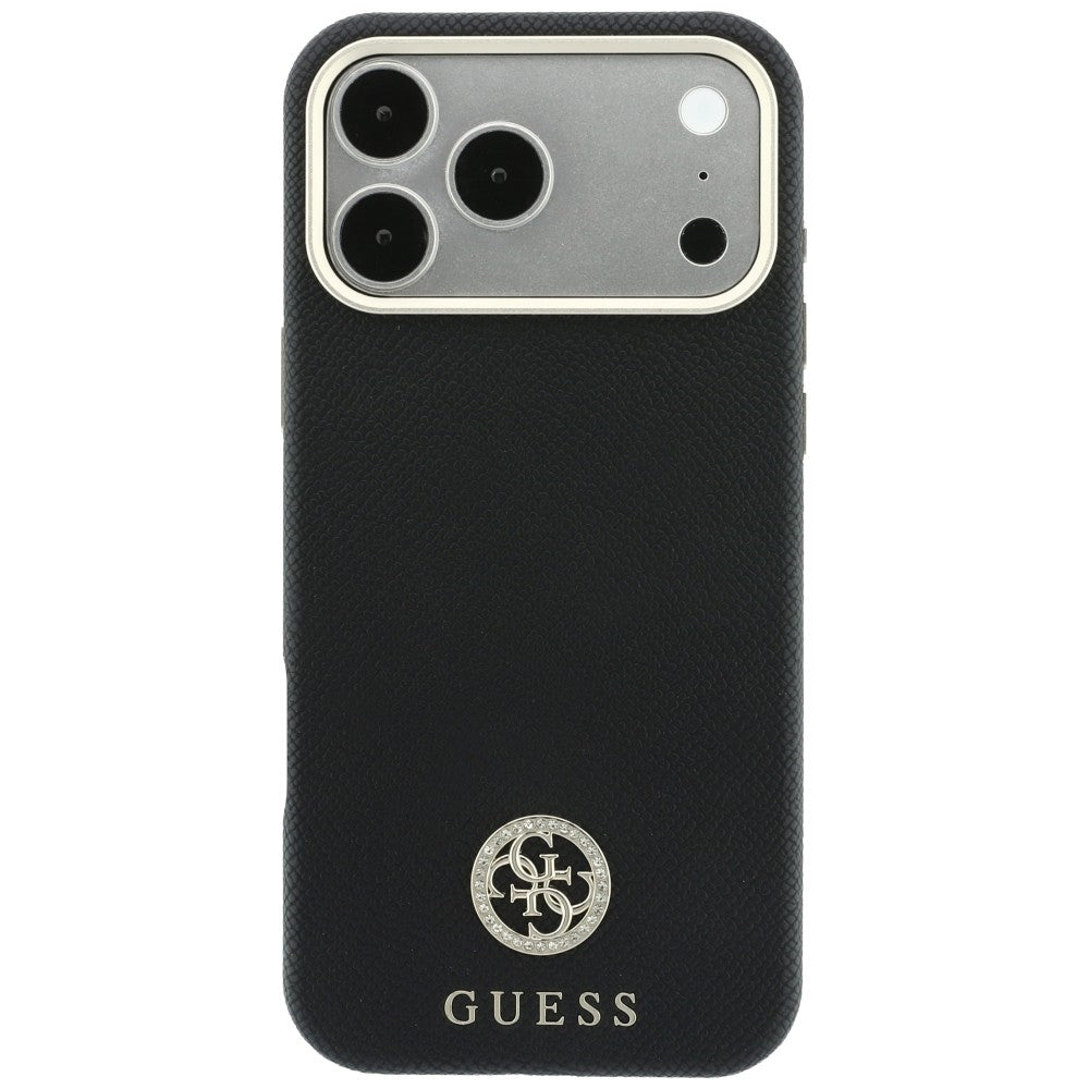 MagSafe pouzdro pro Apple iPhone 18 Pro Max / 17 Pro Max, Guess, Zrnité kulaté logo s kamínky, černé