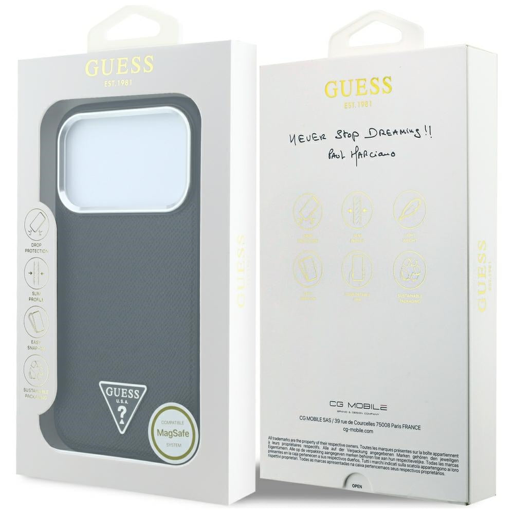 MagSafe pouzdro pro Apple iPhone 18 Pro Max / 17 Pro Max, Guess, Grained Triangle Logo, černé