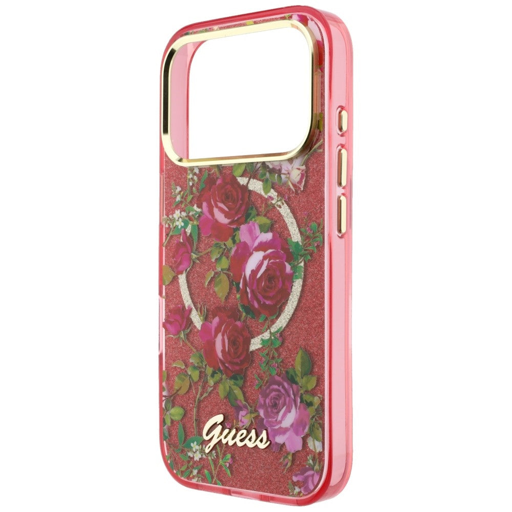 MagSafe pouzdro pro Apple iPhone 18 Pro Max / 17 Pro Max, Guess, IML Glitter Blossom Roses, Tmavě červená