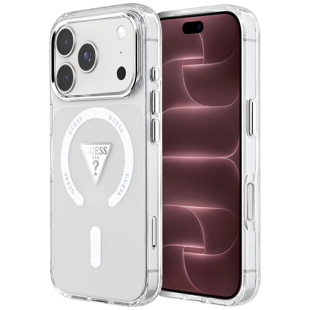 Pouzdro MagSafe pro Apple iPhone 18 Pro Max / 17 Pro Max, Guess, IML Gradient Triangle Logo, průhledné