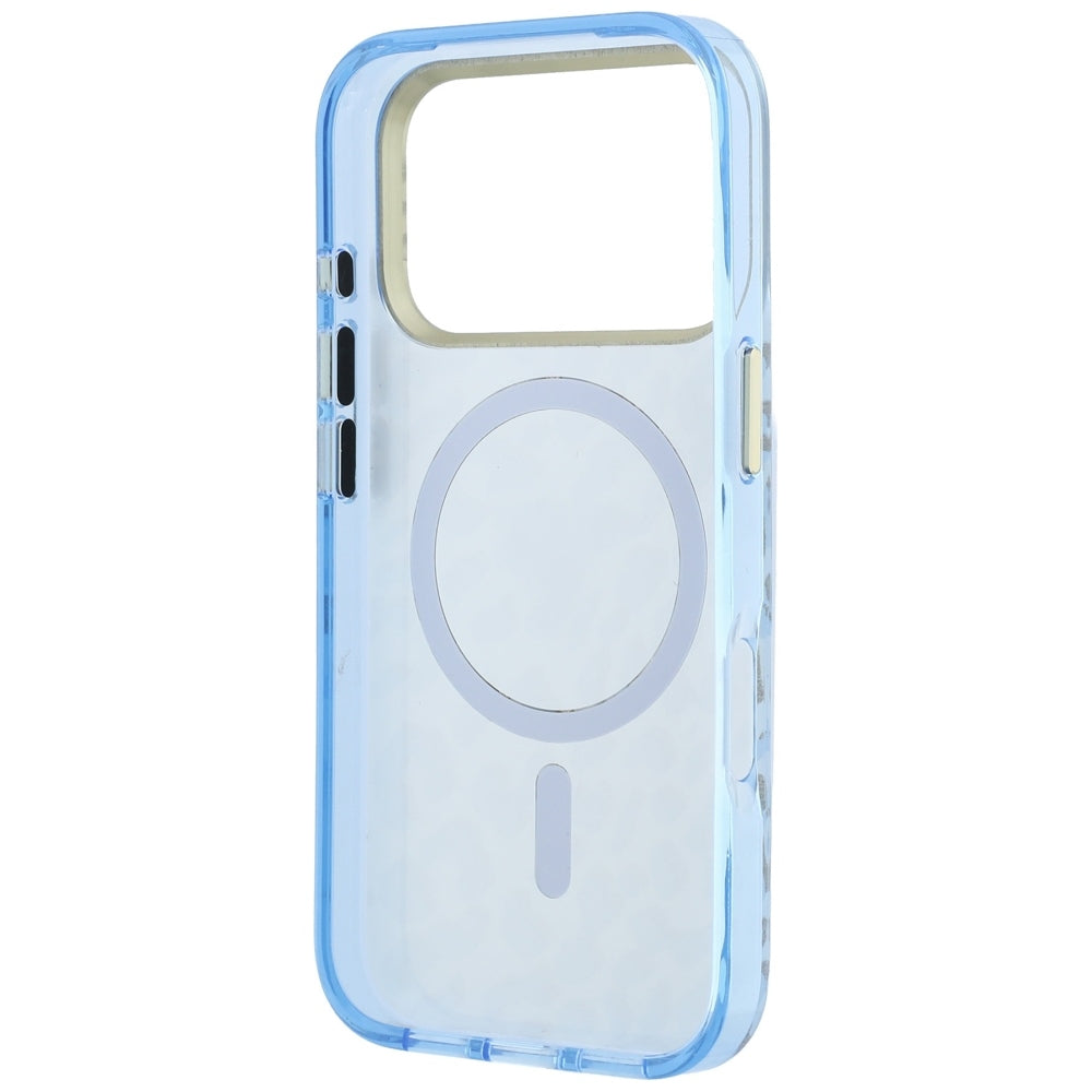 MagSafe pouzdro pro Apple iPhone 18 Pro Max / 17 Pro Max, Guess, Leopard Glitter Triangle Logo, Bleu
